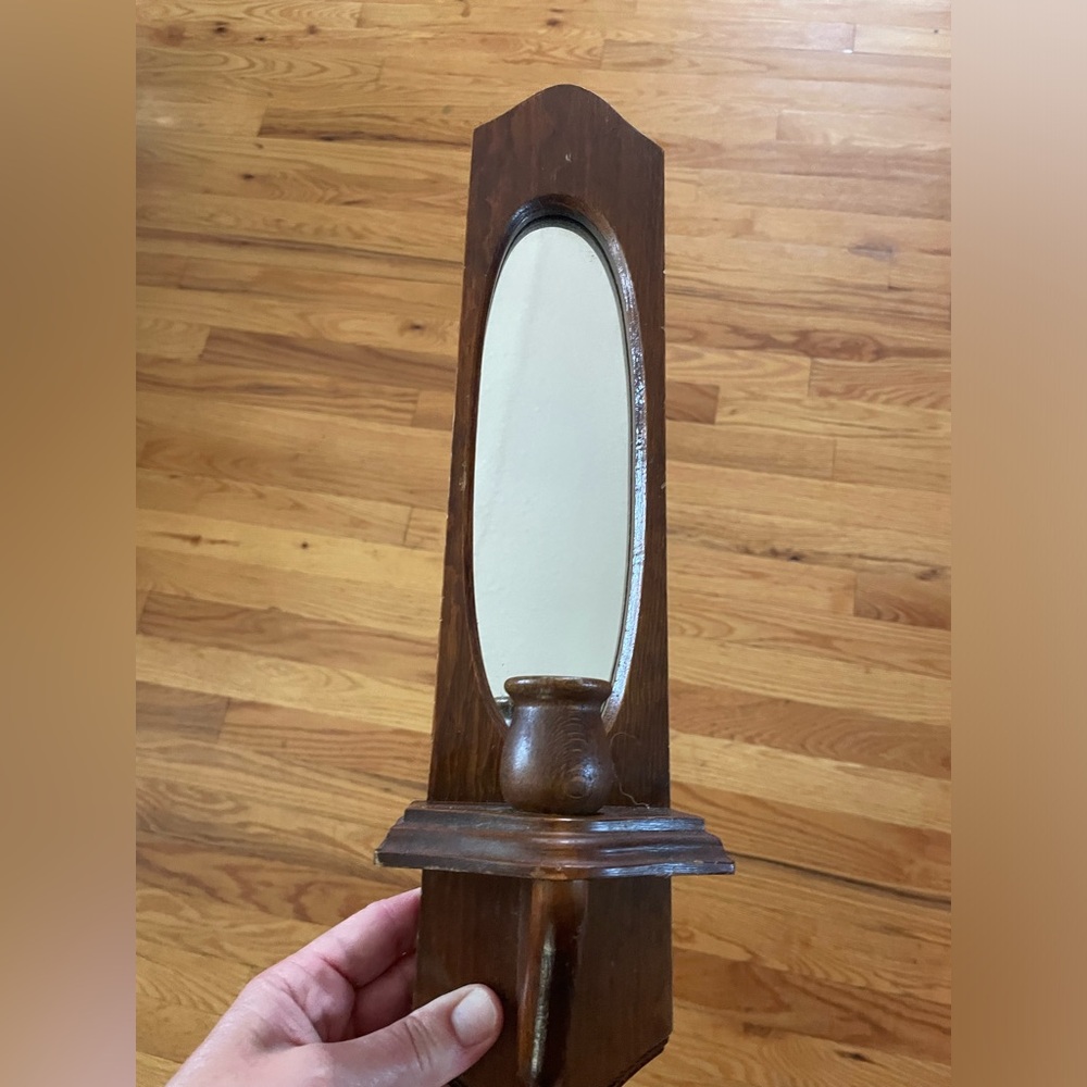Vintage Wooden Wall Mirror with Candlestick Holder